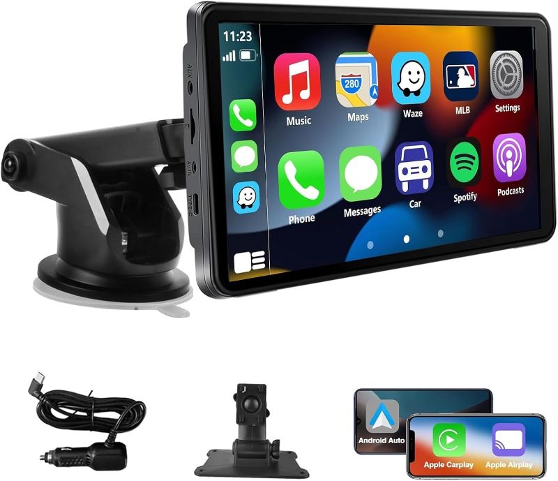Photo 1 of  7 Inch Portable Touch Screen Car Stereo with Wireless Carplay & Android Auto,Mirror Link,Bluetooth,AUX,FM,Siri,Voice Control for All Vehicles 