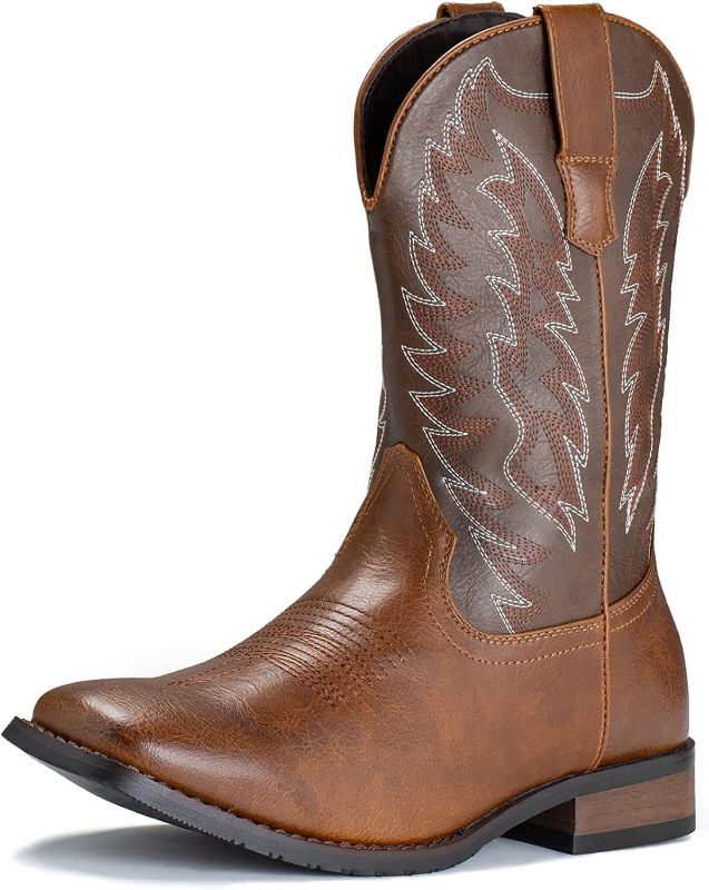 Photo 1 of IUV DARK BROWN MENS COWBOY BOOTS, SIZE 11.5, STOCK PHOTO FOR REFERENCE ONLY