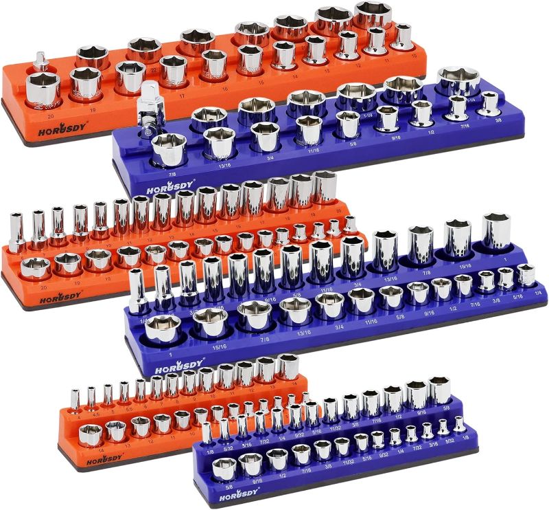 Photo 1 of  HORUSDY 6-Piece Magnetic Socket Organizer Set, Magnetic Socket Holder, 1/4", 3/8", 1/2" Socket Holds 143 Pieces Magnetic Socket Trays. 