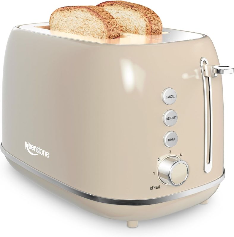 Photo 1 of 2 Slice Stainless Steel Toaster Retro with 6 Bread Shade Settings, Bagel, Cancel, Defrost Function, 2 Slice Toaster with Extra Wide Slot, Removable Crumb Tray, Tauge
