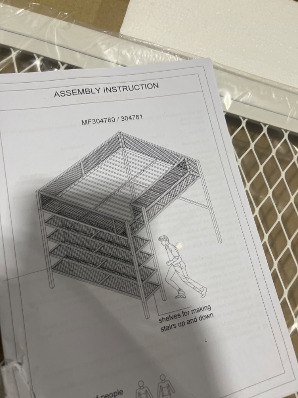 Photo 4 of Bellemave Full Size Metal Loft Bed with 4-Tier Shelves and Storage, Loft Bed with Bookshelf, Loft Bed for Adults, Teens, Kids(White) Full White --- ****BOX 1 OF 2 ONLY****