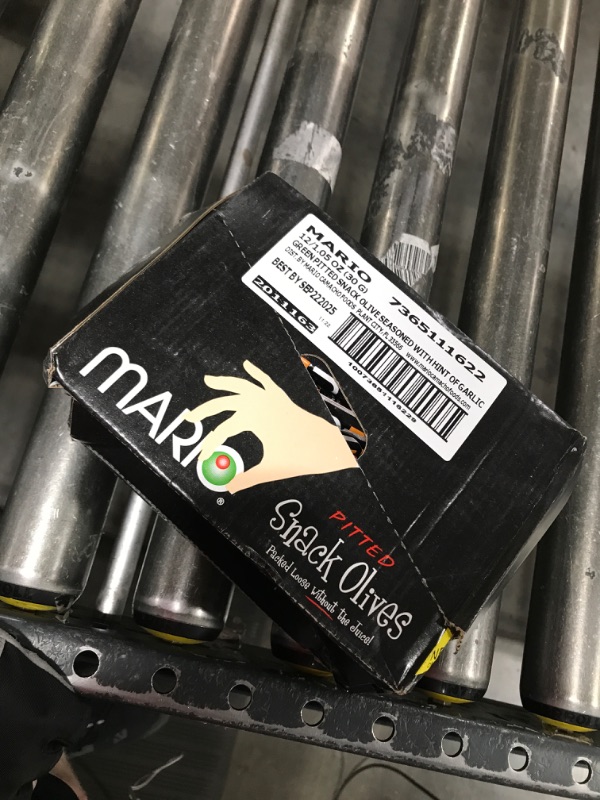 Photo 1 of  Mario Camacho Foods Pitted Snack Olives - Green Olives with Sea Salt - 1.05 oz Pouches (Pack of 12) BEST BY 22 SEPT 2025