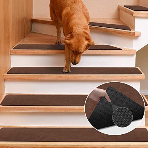 Photo 1 of Stair Treads Natural Rubber Non-Slip Step Mats for Wood Stairs, Stairway Grips Strips Runner, Reusable Staircase Step Carpet Treads for Kids Elders and Pets, BROWN, 9"X 35", Set of 7 7 In Pack - 9"x 35" Grey 7