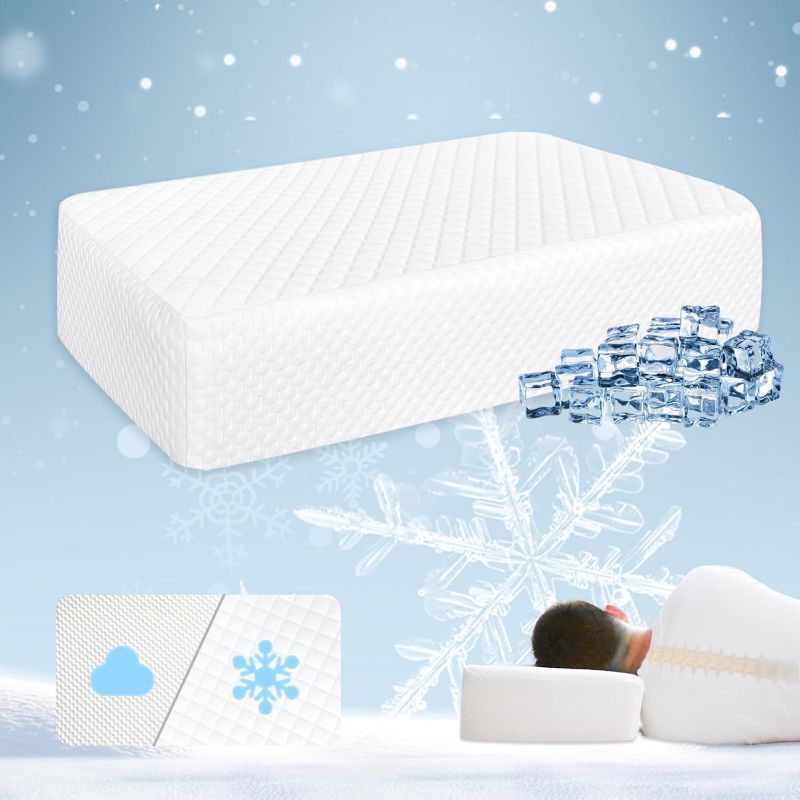 Photo 1 of LAR-ME Cooling Cube Pillow for Side Sleepers - 5" Memory Foam Pillow, Firm Bed Pillow with Dual-Sided Cover, Pillows for Head Neck Shoulder Pain Relief 
