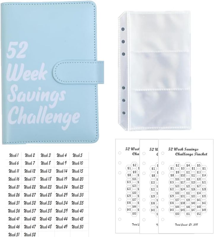 Photo 1 of 2pk of 52 Week Savings Challenge, Reusable Budget Book with Cash Envelopes, A6 Money Organizer for Cash, Budget Book Planner, Money Binder for Saving (Color : Blue)
