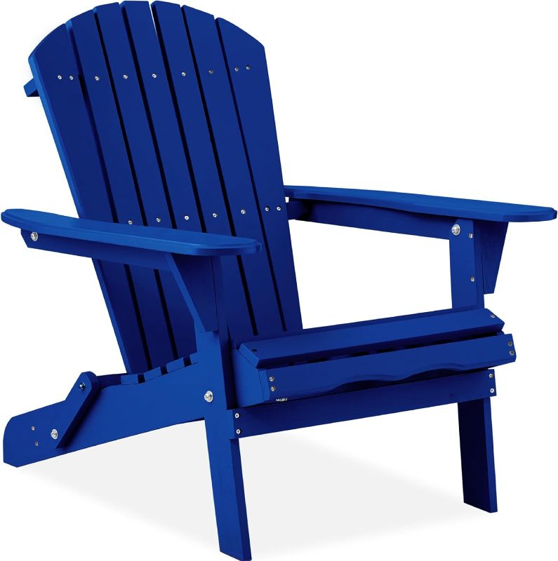 Photo 1 of Best Choice Products Folding Adirondack Chair Outdoor Wooden Accent Furniture Fire Pit Lounge Chairs for Yard, Garden, Patio w/ 350lb Weight Capacity - Blue
