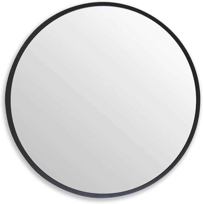Photo 1 of Round Wall Mirror, 24" Metal Framed Round Mirror, Large Bathroom Circle Mirror, Decorative Large Black Round Wall Mirror for Living Room, Bedroom, and Foyer

