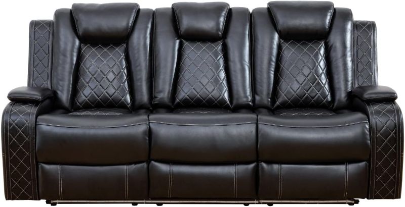 Photo 1 of Black Breathing Leather 3-Piece Living Room Recliner Sofa GN4662 for Living Room/House/Bedroom/Office/Apartment(Black,GN4662-S)
