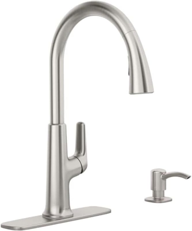 Photo 1 of KOHLER Volt Single Handle Pull-Down Kitchen Faucet with Sprayer Function, Lotion Dispenser and Deck Plate Vibrant Stainless ?K-R26573-SD-VS
