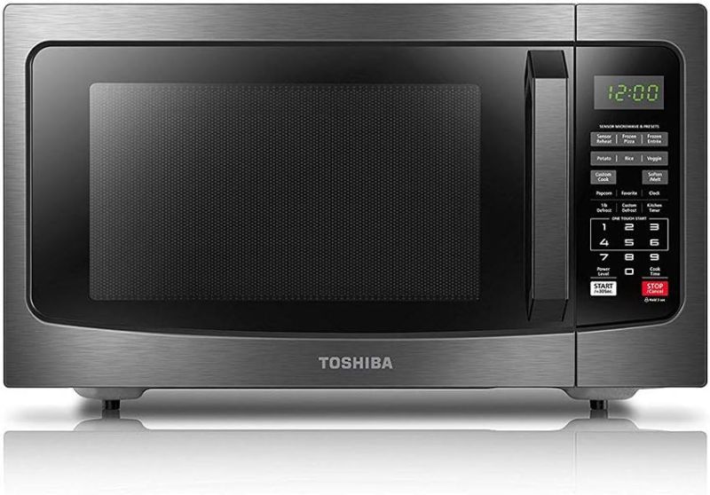 Photo 1 of TOSHIBA EM131A5C-BS Countertop Microwave Ovens 1.2 Cu Ft, 12.4" Removable Turntable Smart Humidity Sensor 12 Auto Menus Mute Function ECO Mode Easy Clean Interior Black Color 1100W
