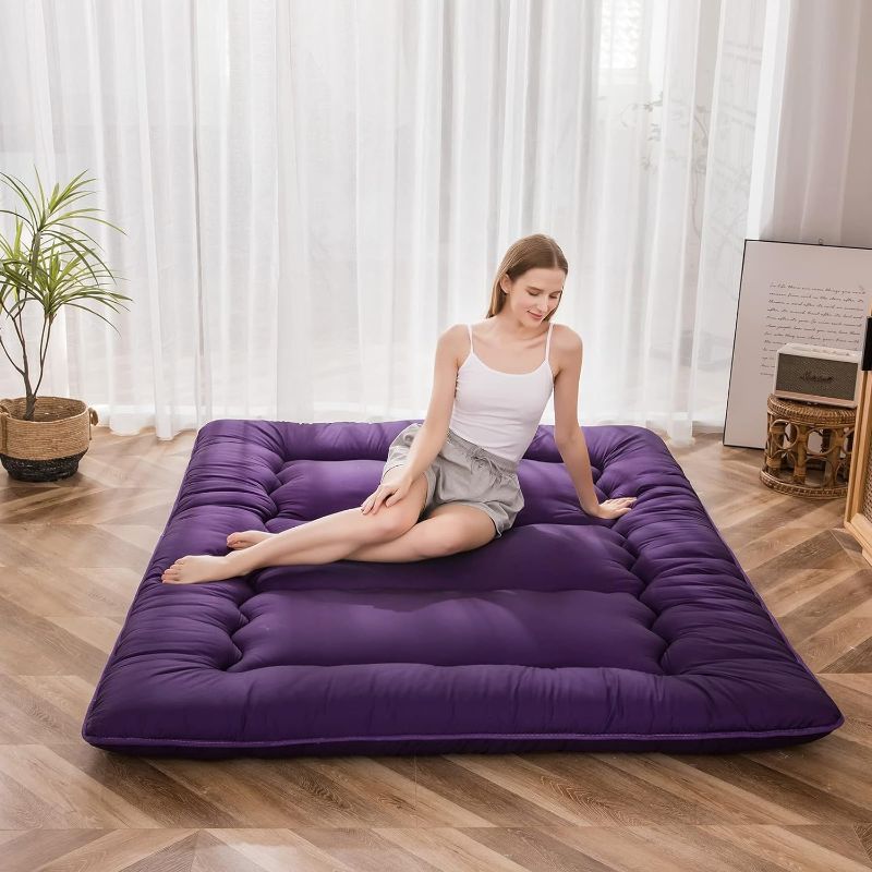 Photo 1 of Japanese Floor Mattress Futon Mattress Roll Up Mattress Floor Lounger Bed Camping Mattress Guest Room Mattress Pad for Guest Room, Thick Soft and Comfortable, Purple, Full
