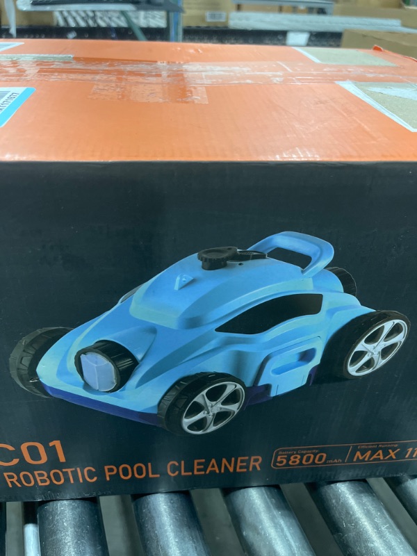 Photo 1 of Cordless Robotic Pool Vacuum for Flat Pools in/Above Ground-Lasts up to 110 Minutes-Top Load Filters,Self-Parking,Waterline Cleaning-Perfect for Pools Up to 1076 Sq.ft in Area,Blue