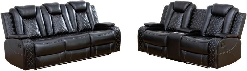 Photo 1 of Black Breathing Leather 2-Piece Living Room Recliner Sofa for Living Room/House/Bedroom/Office/Apartment(Black,GN4662-L, GN4662-S)

