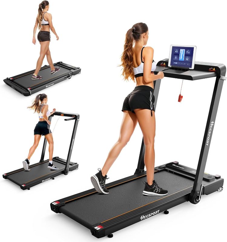 Photo 1 of Treadmill with Incline, 3 in 1 Under Desk Treadmill Walking Pad with Removable Desk Workstation 3.5HP Foldable Compact Walking Treadmill for Home Small Office with Wristband Remote Control
