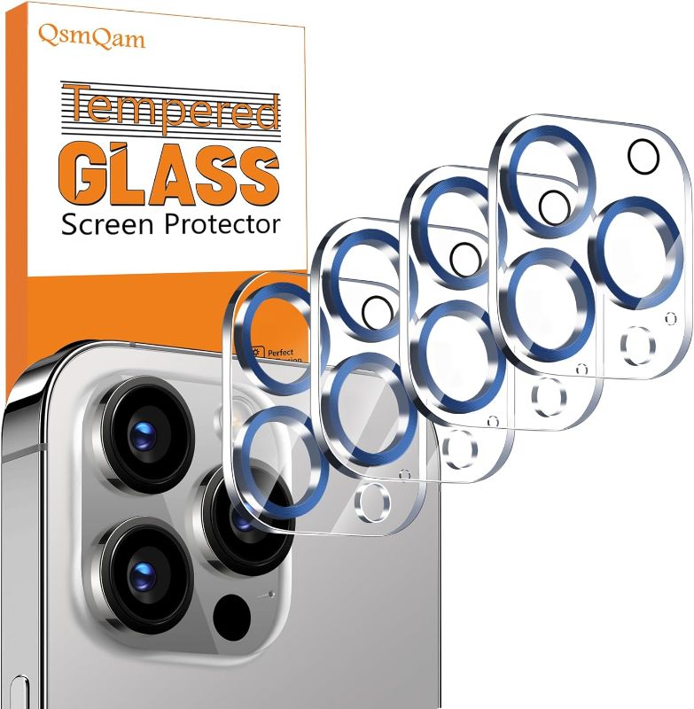 Photo 1 of 4 Pack Camera Lens Protector for iPhone 15 Pro Max 6.7" / iPhone 15 Pro 6.1", Tempered Glass Camera Cover, HD Clear, Anti-Scratch, Strong Adhesion [Does not Affect Night Shots] - Blue
