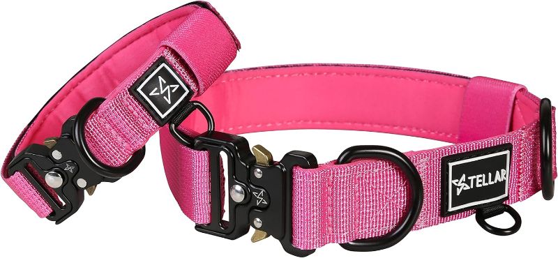 Photo 1 of  Stellar Ménage Premium Dog Collar - Adjustable Tactical Collar with Breathable Neoprene Lining & Quick-Release Metal Buckle (Size 7, Cherry Blossom Pink) 