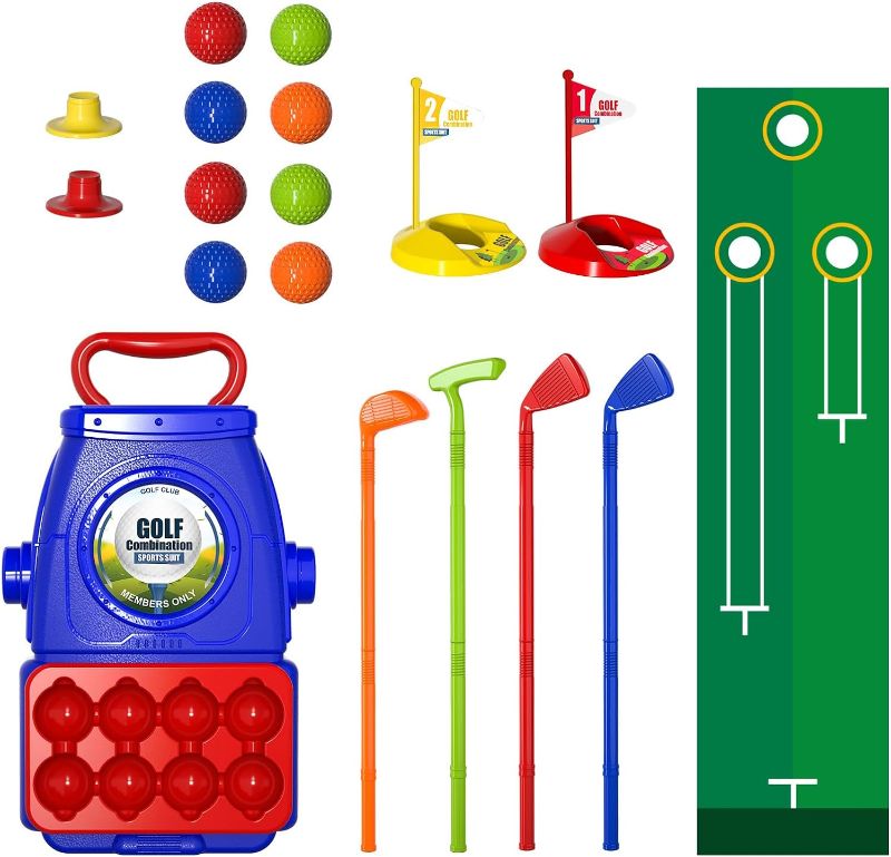 Photo 1 of  Bennol Toddler Golf Set Toys for Kids, Upgraded Kids Golf Cart Toys Sets with 4 Golf Sticks, 8 Balls and 1 Mat, Indoor & Outdoor Golf Toys for 3 4 5 6 Year Old Boys Girls Toddlers 