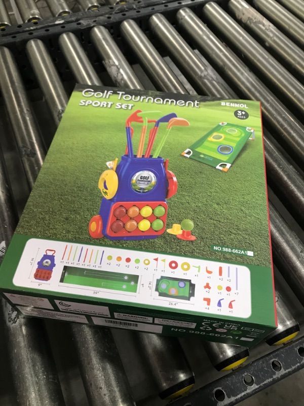 Photo 1 of  Bennol Toddler Golf Set Toys for Kids, Upgraded Kids Golf Cart Toys Sets with 4 Golf Sticks, 8 Balls and 1 Mat, Indoor & Outdoor Golf Toys for 3 4 5 6 Year Old Boys Girls Toddlers 
