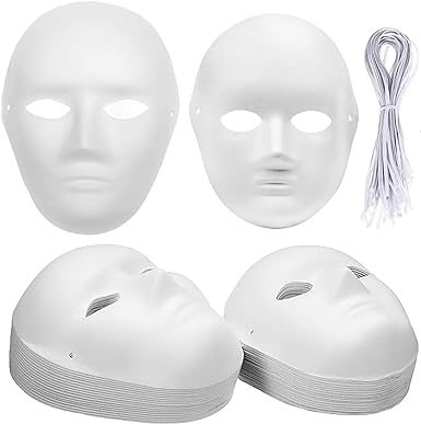 Photo 1 of 20 Pack DIY Full Face Masks, Paintable White Plain Masks, Paper Mache Masks for Cosplay Halloween Mardi Gras Masquerade Dance Party, Blank Costume Masks, DIFFERS SLIGHTLY FROM STOCK IMAGE