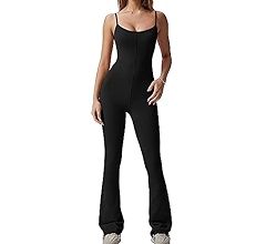 Photo 1 of FITTOO Flare Jumpsuits for Women One Piece Bodycon Spaghetti Straps Rompers Sleeveless Bodysuit SIZE LARGE, BLACK