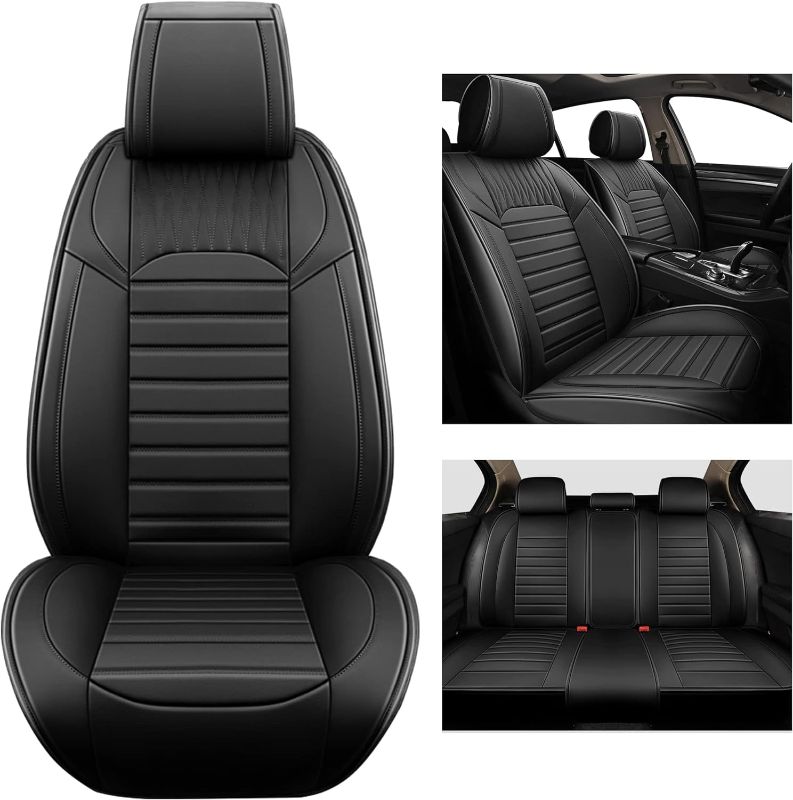 Photo 1 of  Full Set Car Seat Covers - Faux Leather Non-Slip Vehicle Cushion Cover, Waterproof Car Seat Protectors Automotive Accessories for Most SUV Cars Pickup Truck Black 