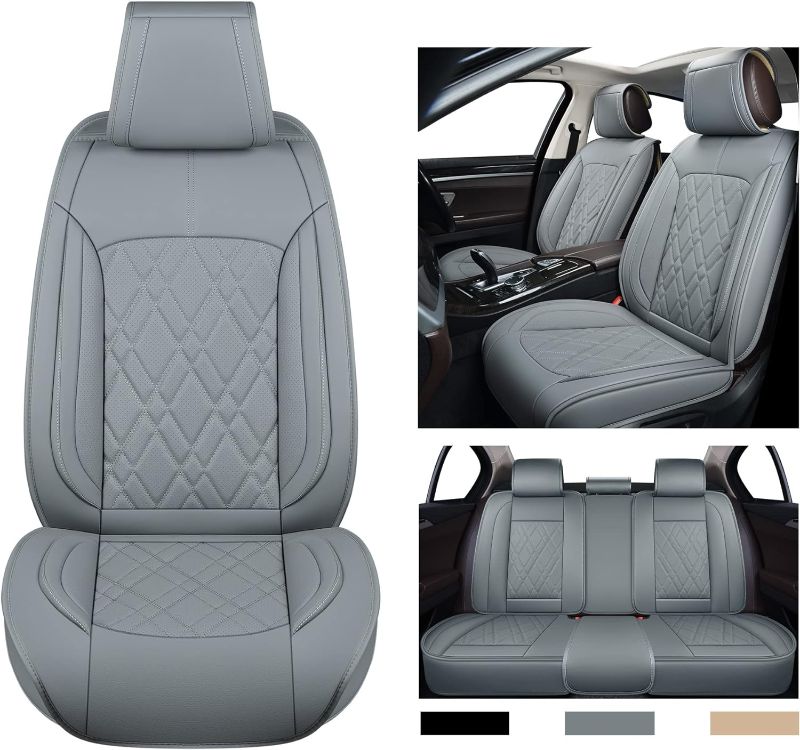 Photo 1 of G GUSGU 5PCS Luxury Car Seat Covers Full Set, Breathable Faux Leather Seat Covers, Non-Slip Automotive Seat Covers, Universal Seat Covers for Trucks SUV Cars, Waterproof Interior Covers, Gray 