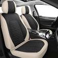 Photo 1 of AOOG Leather Car Seat Covers 2 PCS Front, Breathable Faux Leatherette Automotive Seat Covers, Non-Slip Universal Interior Covers Waterproof for Most Sedans SUV Trucks, Airbag Compatible, Beige FRONT PAIR BEIGE, PATTERN MAY DIFFER FROM STOCK IMAGE