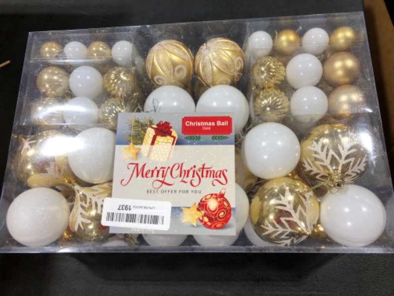 Photo 1 of 100ct Assorted Christmas Ball Ornaments Set,Shatterproof Seasonal Christmas Tree Decorations with Reusable Gift Package for Xmas Holiday Wedding Party and Home Decor (Gold)