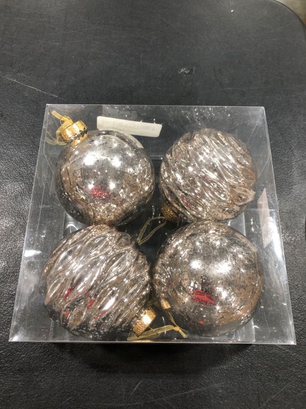 Photo 1 of Large Christmas Ball Ornaments 4-inch, Champagne Oversized Shatterproof Plastic Decorative Hanging Mercury Ornaments Ball for Xmas Holiday Party Decorations Set of 4 (4.0" (4pcs), Champagne Gold)