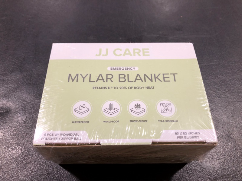 Photo 1 of JJ CARE Mylar Blankets (Pack of 6) Large Emergency Blankets for Survival (5.2 x 6.8 ft) Space Blankets for Camping - Emergency Thermal Blanket for Extreme Cold - Heavy Duty Foil Blankets 6 Count (Pack of 1)