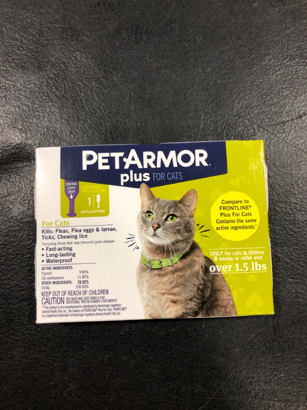 Photo 1 of PetArmor Plus for Cats, Flea & Tick Prevention for Cats Over 1.5 lbs, Waterproof and Fast-Acting Topical Flea and Tick Medication, 1 Month of Treatment, 1 Count Cats over 1.5 lbs 1 Count