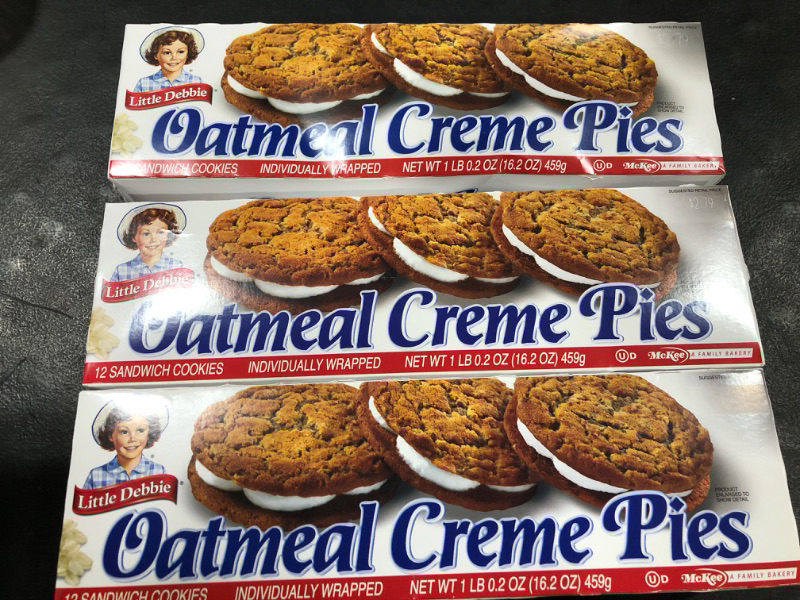 Photo 1 of Little Debbie Oatmeal Creme Pies, 12 Individually Wrapped creme pies, 16.2 Ounces, Pack of Three est date 06/23/2024
