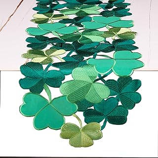 Photo 1 of St. Patrick's Day Table Runner 13x72 Inches - Hand Cutwork Shamrocks Table Runner for St. Patrick's Day Home Decor Party Supplies