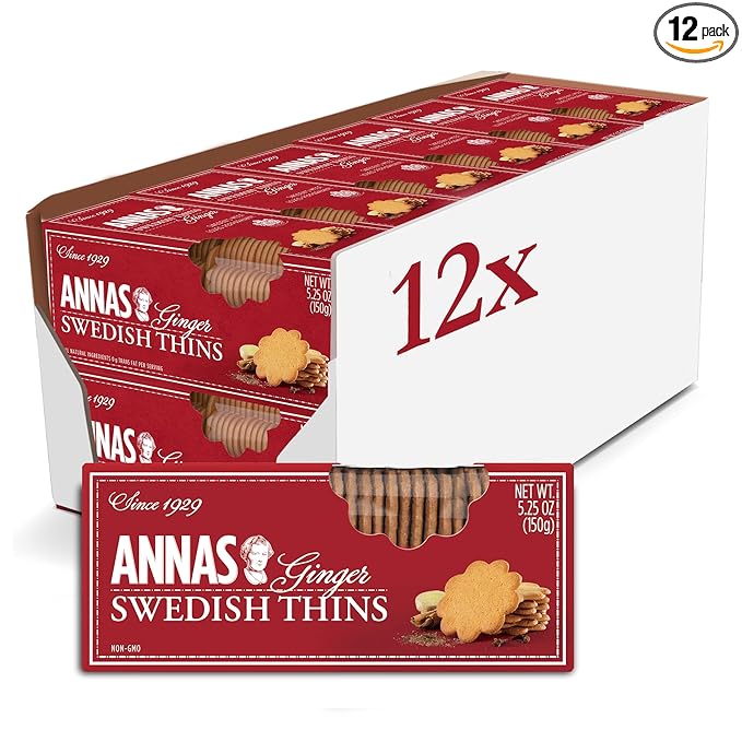 Photo 1 of Annas Thins - Ginger Pepparkakor - 5.25 Ounce (Pack of 12) non GMO + Vegan est date 07/01/2024