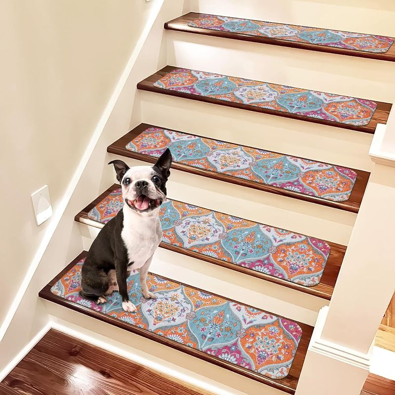 Photo 1 of OJIA Extra Non-Slip Stair Treads for Wooden Steps Set of 4, 30"X8" Rubber Indoor Stair Runner Slip Resistant Stair Rugs Safety Mats for Dogs, Kids & Elders, Stairway Grip Step Treads 