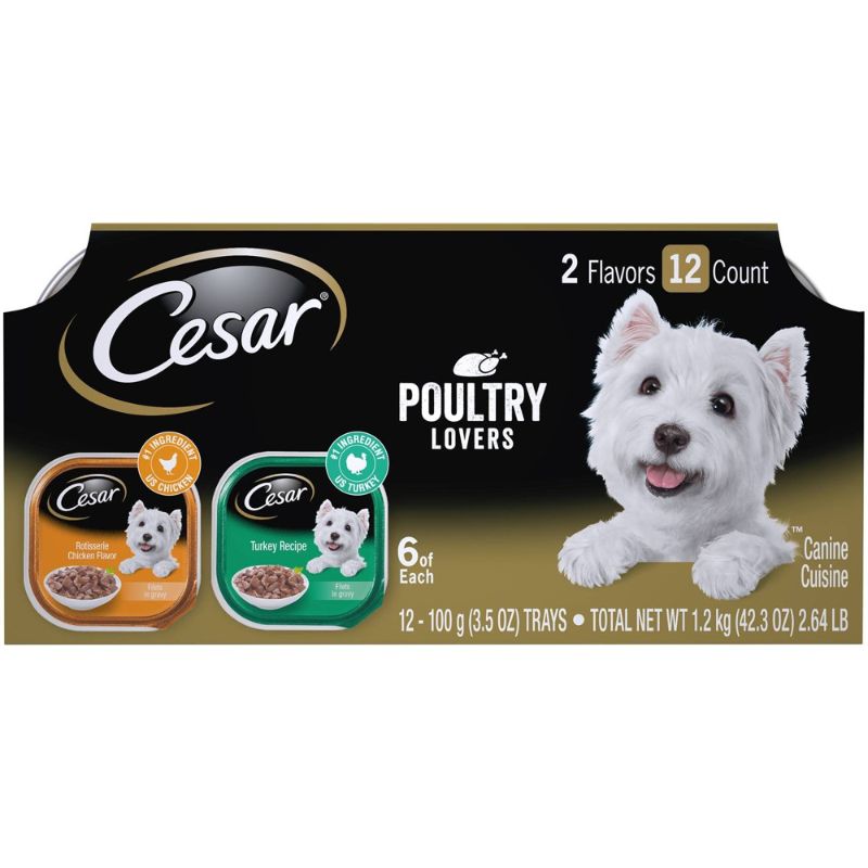 Photo 1 of Cesar Filets in Gravy Poultry Lovers Variety Pack Wet Dog Food Adult 3.5 Oz. Pack of 12
