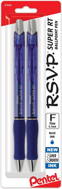 Photo 1 of Pentel RSVP Super RT Ballpoint Pen, (0.7mm) Fine Line, Blue Ink, 2-Pk - BX477BP2C

