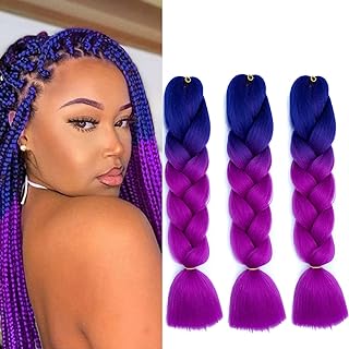 Photo 1 of Eugenia Jumbo Braiding Hair 3pcs ombre Blue/Purple Synthetic Ombre braiding Hair Kanekalon Braiding High Temperature Fiber Crochet Twist Braids (3pcs, 24")