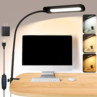 Photo 1 of LED Desk Lamp | Dimmable Home Office Desk Light with Clamp & Gooseneck Arm | Adjustable Color Temperature and Brightness | Eye Caring lamp for Video Conference & Podcast Live Streaming - Black