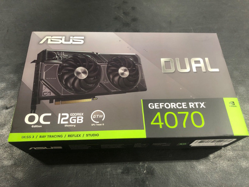 Photo 1 of ASUS Dual GeForce® RTX 4070 OC Edition 12GB GDDR6X, IP5X, Auto-Extreme Technology, 144-Hour Validation Program, HDMI 2.1a, DP 1.4a Black Overclocking DUAL-RTX4070-O12G