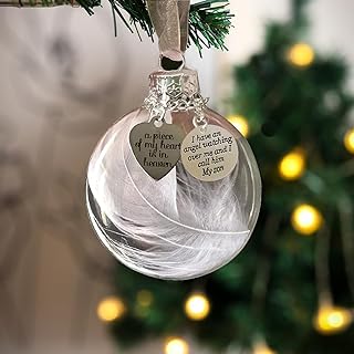 Photo 1 of Memorial Ornaments Christmas Clear Feather Ball – 8cm/3.15'' Upgrade Larger Ball – A Piece of My Heart is in Heaven, Sympathy Gift for Loss of Loved One (Son)