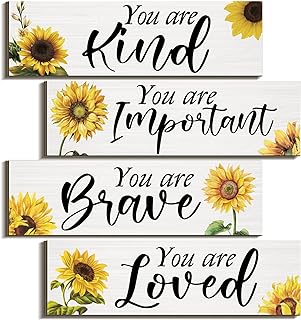 Photo 1 of 4 Pcs Sunflowers Inspirational Wall Decors Sunflower Gifts for Woman You Are Kind Wall Art Rustic Wood Sign Hanging Decoration for Living Room Bedroom Bathroom Door Decor (Inspirational Sunflower)