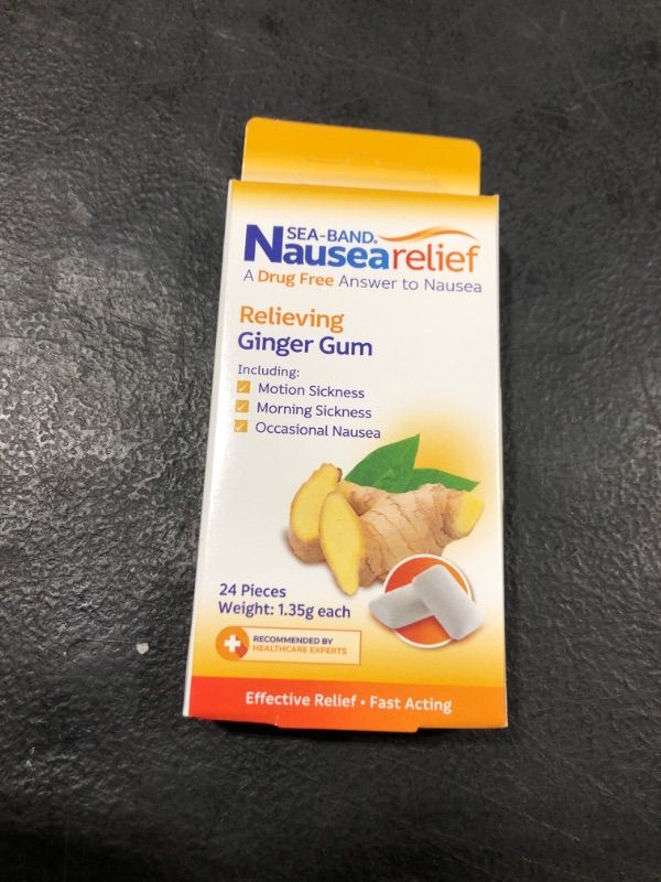 Photo 1 of Sea-Band Anti-Nausea Ginger Gum For Motion & Pregnancy Morning Sickness, 24 Count