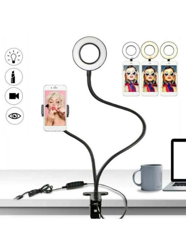 Photo 1 of Universal Selfie Ring Light with Flexible Mobile Phone Holder Lazy Bracket Desk Lamp LED Light for Live Stream Office Kitchen