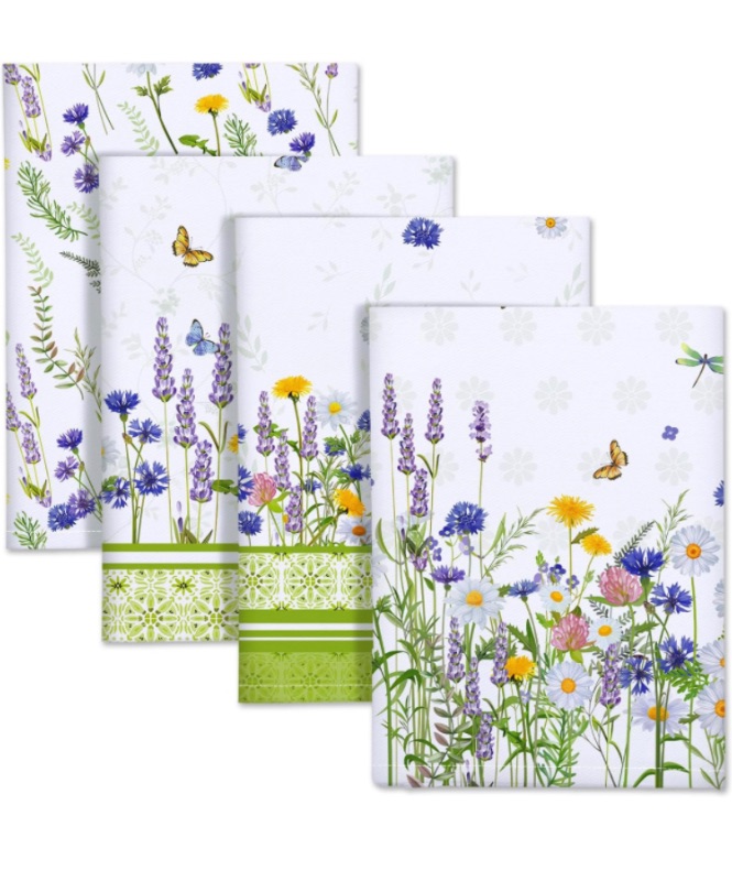 Photo 1 of Wildflower Kitchen Towel 100% Cotton Quick Dry Dish Towels 20 x 27.5inch, Dishcloth Hand Towels for Housewarming Gifts Dining, Home, Wedding, Banquet, Buffet (Set of 4)