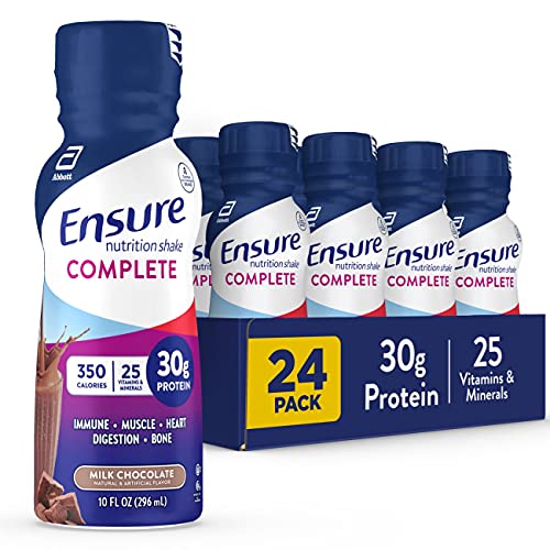 Photo 1 of Ensure COMPLETE Nutrition Shake, 30g of Protein, Meal Replacement Shake, with Nutrients for Immune Health, Chocolate, 10 fl oz (Pack of 24) - EXP 10 DEC 2024