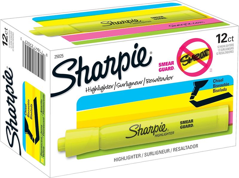 Photo 1 of Sharpie Tank Highlighters, Chisel Tip, Fluorescent Yellow, 12 Count
