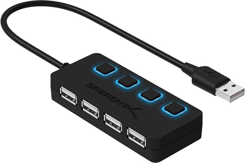 Photo 1 of SABRENT 4 Port USB 2.0 Data Hub with Individual LED lit Power Switches [Charging NOT Supported] for Mac & PC (HB-UMLS)

