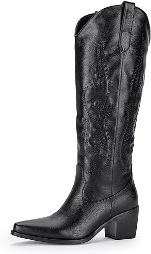 Photo 1 of Pasuot Western Cowboy Boots for Women - Knee High Wide Calf Cowgirl Boots with Classic Embroidered, Slip On Pointed Toe Chunky Heel Fashion Retro Classic Pull On Tall Boot for Girls Ladies Fall Winter
- 11 