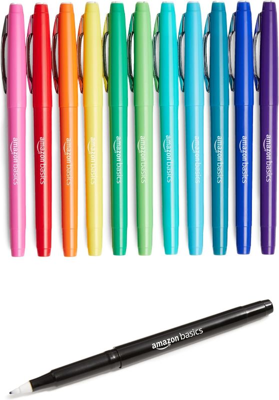Photo 1 of Amazon Basics Felt Tip Marker Pens, 12-Pack, Assorted Colors
